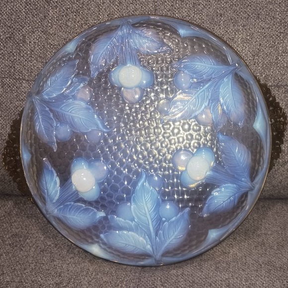 Vintage Metal Rimmed Opalescent Dish w/ Cherry Pattern - Picture 4 of 5